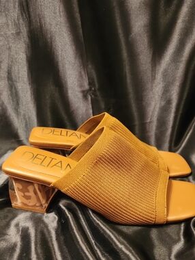 Deltan Women's Knit Slide Mules in Mustard